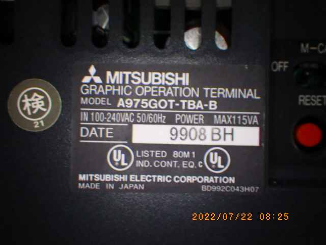 中古機 三菱電機 Mitsubishi製タッチパネル、型式A975GOT-TBA-Bの詳細情報
