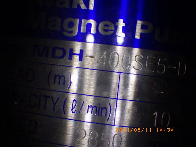 イワキ Iwaki MDH-400SE5D 銘板写真(2/2)