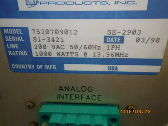 RF POWER PRODUCTS RF10S 銘板写真(2/2)