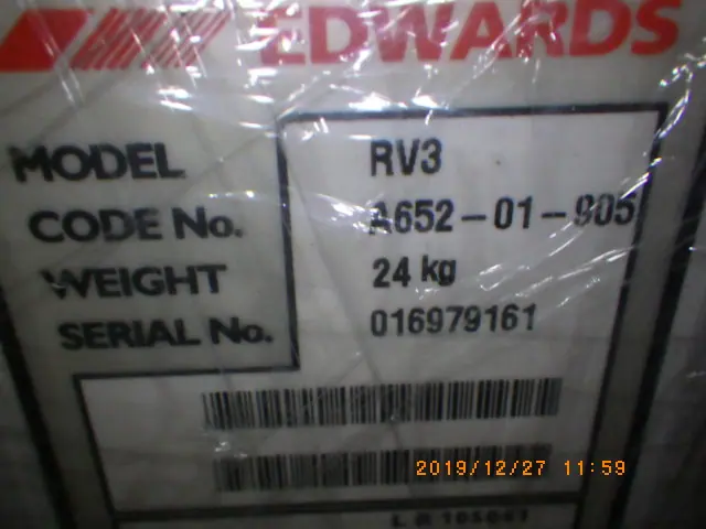 エドワーズ Edwards RV3 銘板写真(2/2)
