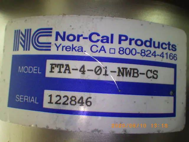 Nor-Cal FTA-4-01-NWB-CS 銘板写真(2/2)