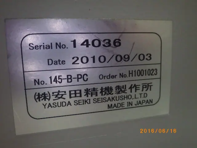 安田精機製作所 145-B-PC 銘板写真(2/2)