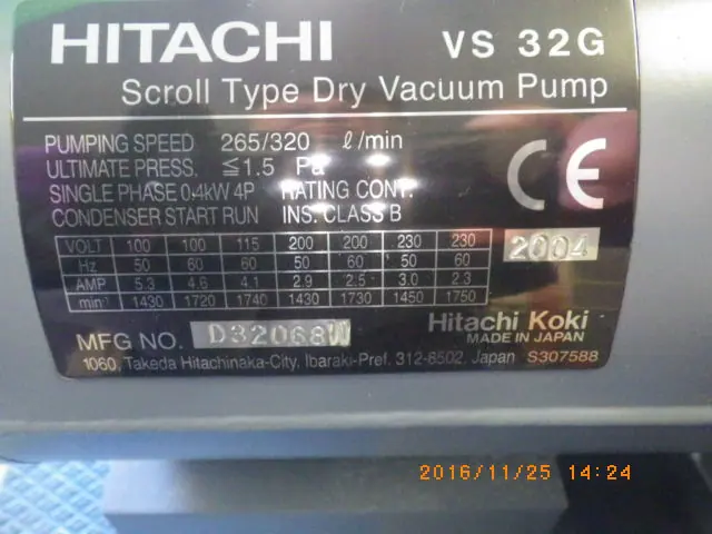 日立 Hitachi VS32G 銘板写真(2/2)