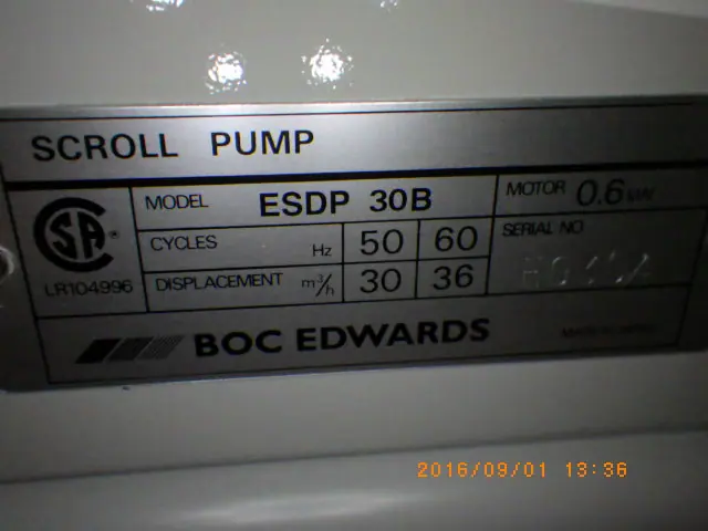エドワーズ Edwards ESDP30B 銘板写真(2/2)