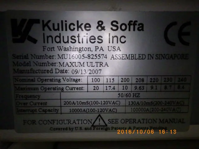 Kulicke&Soffa MAXUM ULTRA 銘板写真(2/2)