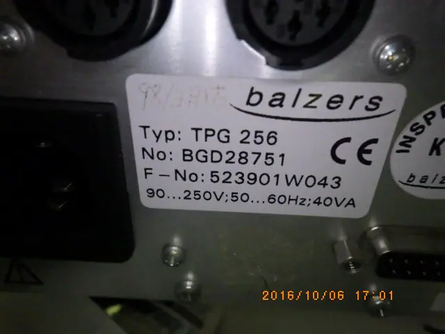 バルザース Balzers TPG256 銘板写真(2/2)