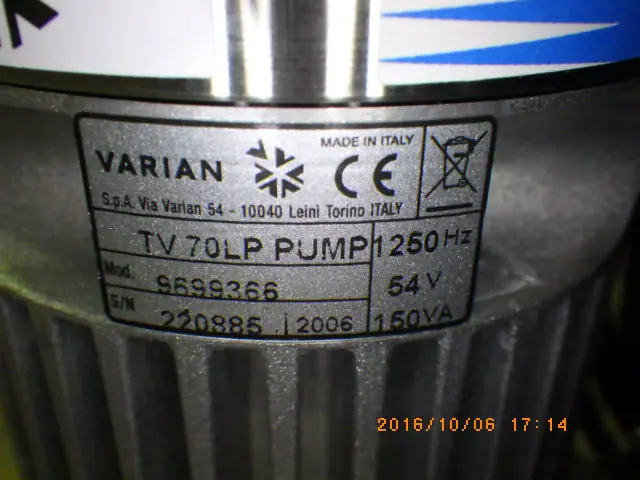 バリアン Varian TV70LP 銘板写真(2/2)