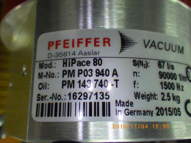 ファイファー Pfeiffer HiPace80 銘板写真(2/2)