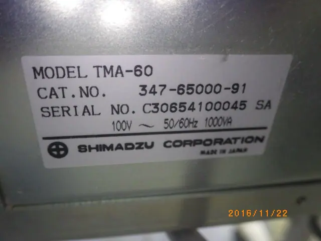 島津製作所 Shimadzu TMA-60 銘板写真(2/2)