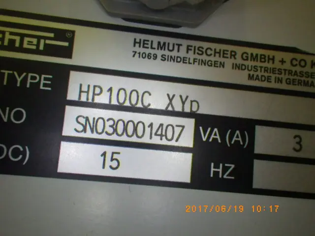 Fischer HP100CXyp 銘板写真(2/2)