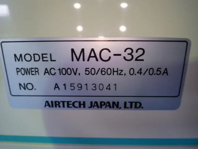 日本エアーテック Airtech MAC-32 銘板写真(2/2)