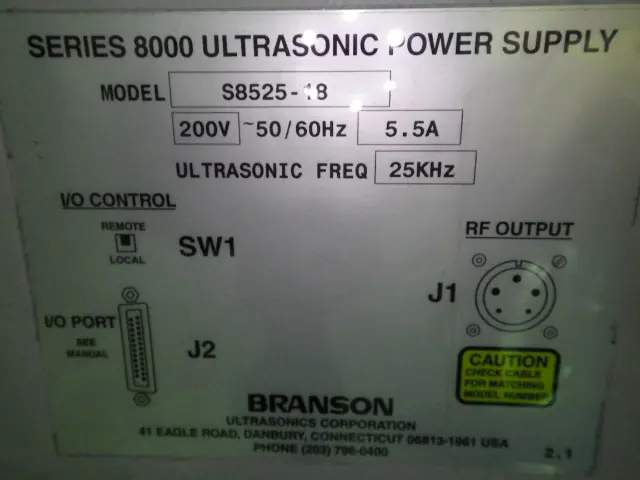ブランソン Branson S8525-18(シリーズ8500) 銘板写真(2/2)