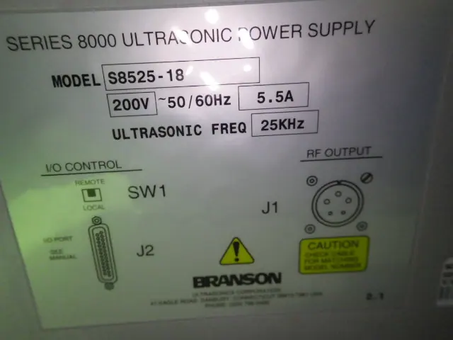 ブランソン Branson S8525-18(シリーズ8500) 銘板写真(2/2)