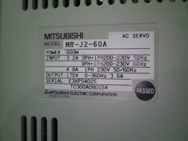 三菱電機 Mitsubishi MR-J2-60A 銘板写真(2/2)