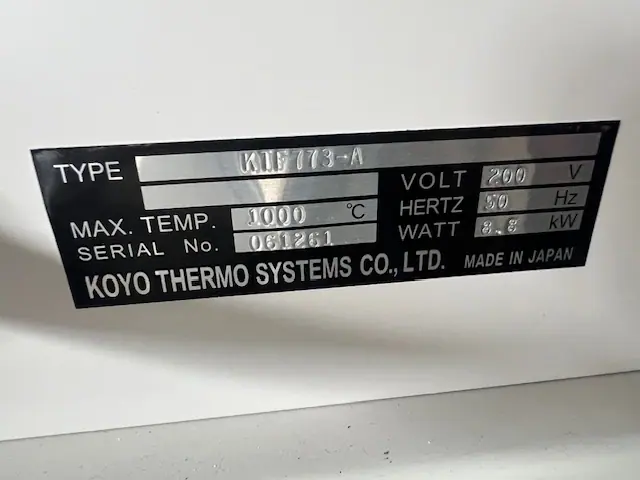 光洋サーモシステム Koyo KTF773-A 銘板写真(2/2)