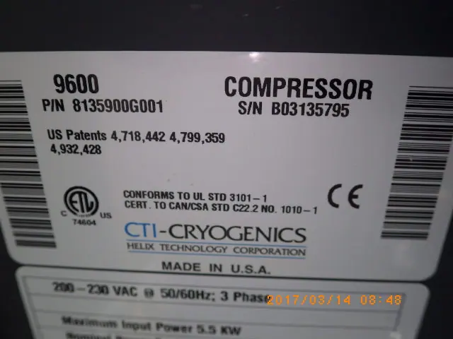 CTI-CRYOGENICS 9600 銘板写真(2/2)