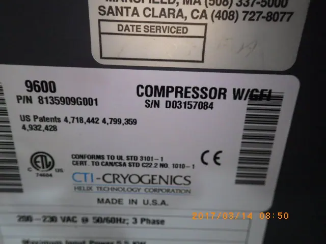 CTI-CRYOGENICS 9600 銘板写真(2/2)