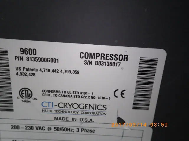 CTI-CRYOGENICS 9600 銘板写真(2/2)