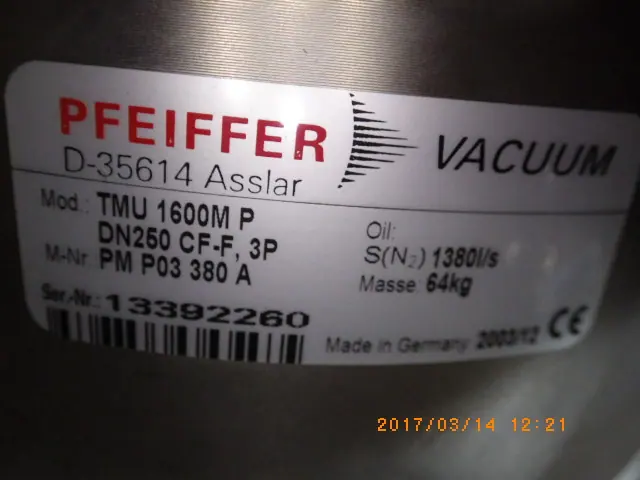 ファイファー Pfeiffer TMU1600MP 銘板写真(2/2)