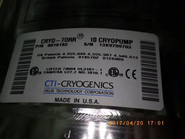 CTI-CRYOGENICS CRYO-TORR 10 銘板写真(2/2)