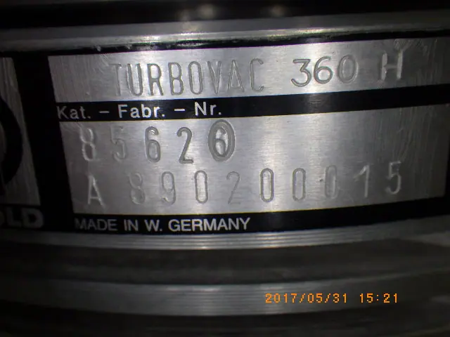 ライボルト Leybold TURBOVAC360H 銘板写真(2/2)