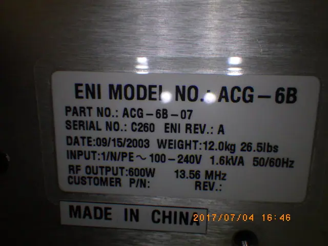 Eni ACG-6B 銘板写真(2/2)