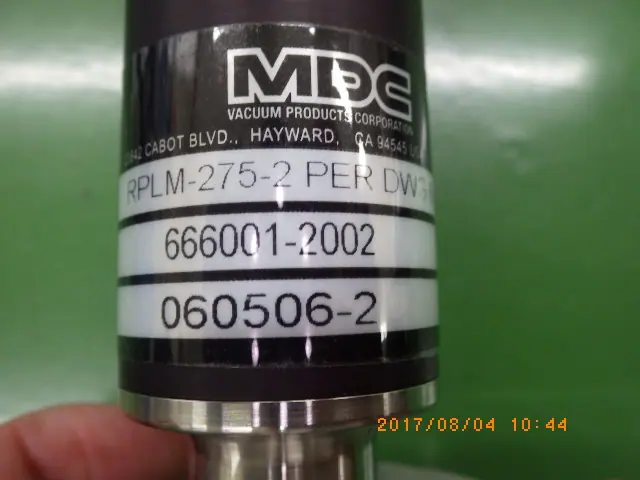 MDC Vacuum Products RPLM-275-2 銘板写真(2/2)