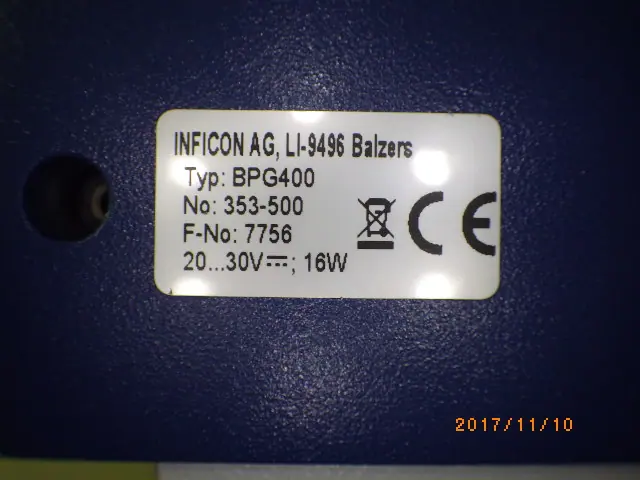 インフィコン Inficon BPG400 銘板写真(2/2)