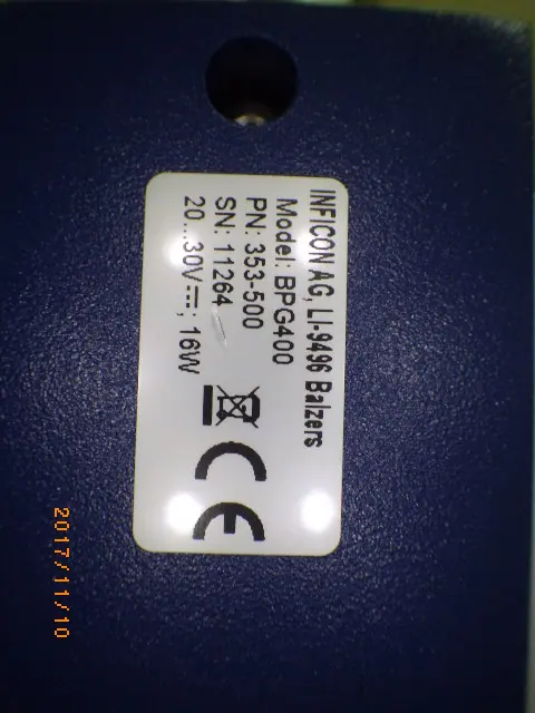 インフィコン Inficon BPG400 銘板写真(2/2)