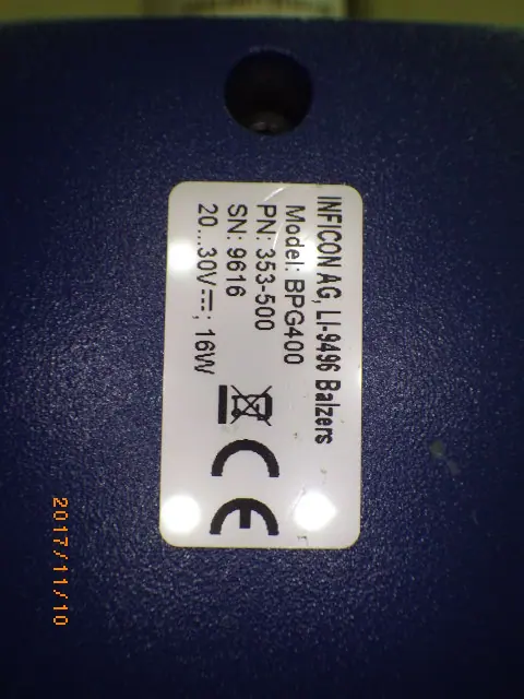 インフィコン Inficon BPG400 銘板写真(2/2)