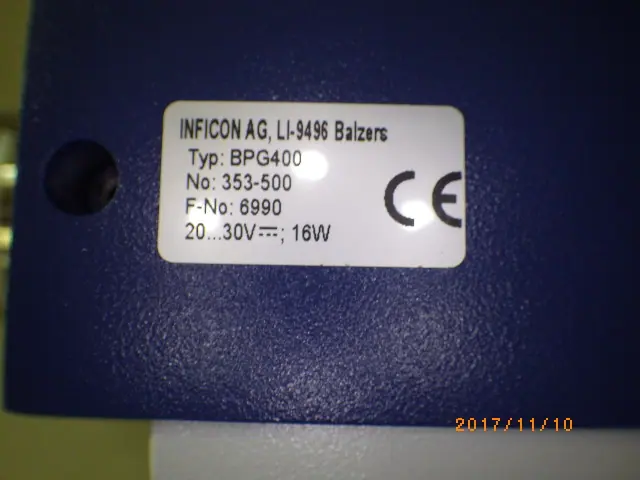 インフィコン Inficon BPG400 銘板写真(2/2)