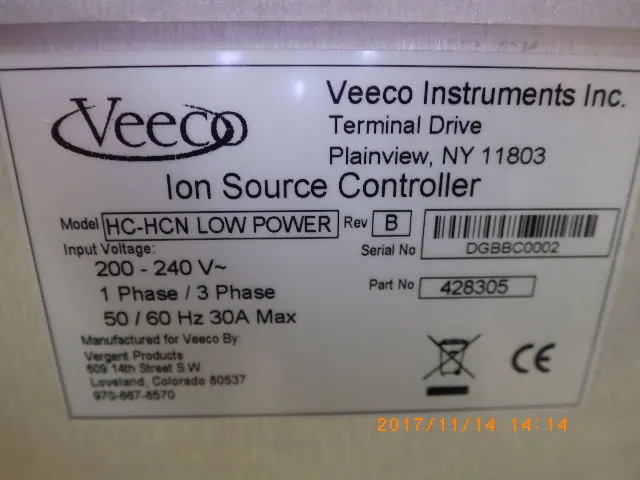 Veeco HC-HCN LOW POWER 銘板写真(2/2)