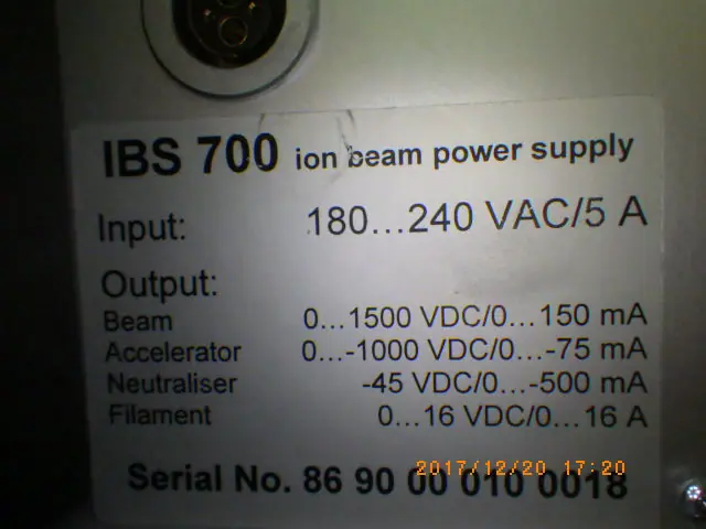 OPTEG IBS700 銘板写真(2/2)