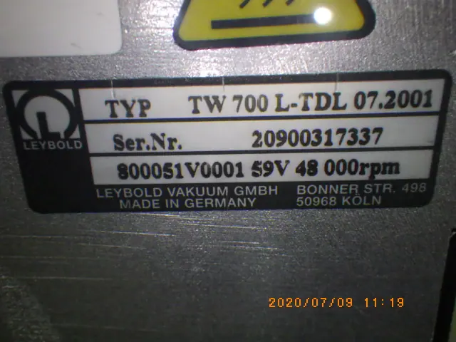 ライボルト Leybold TW700L-TDL 銘板写真(2/2)