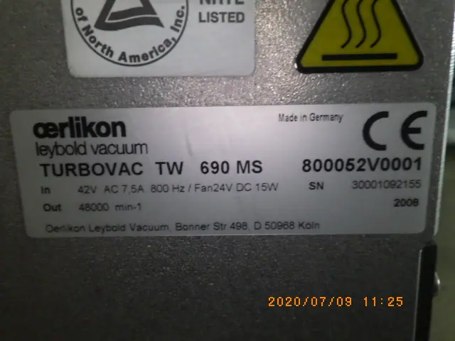 ライボルト Leybold TW690MS 銘板写真(2/2)