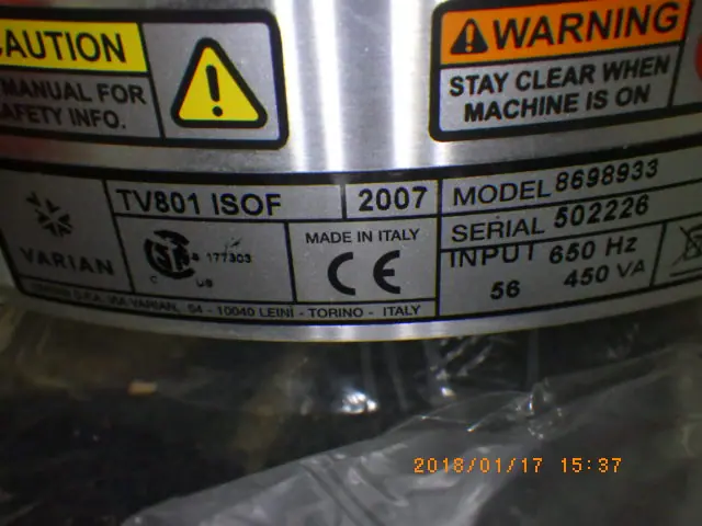 バリアン Varian TV801ISOF 銘板写真(2/2)