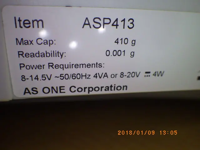 アズワン As one ASP413 銘板写真(2/2)