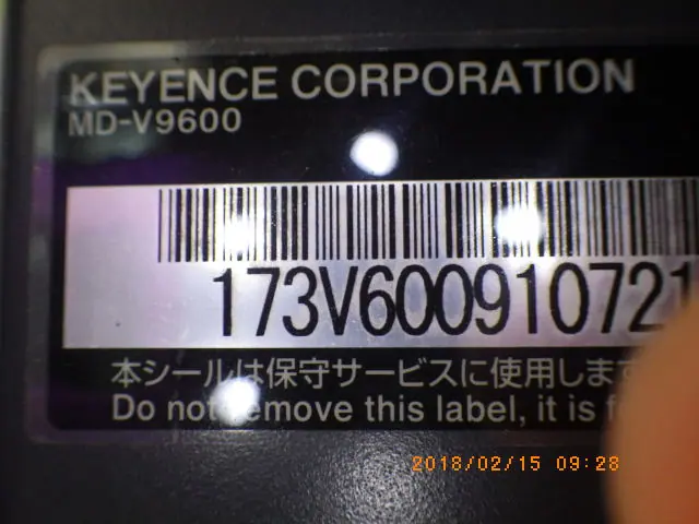 キーエンス Keyence MD-V9600 銘板写真(2/2)