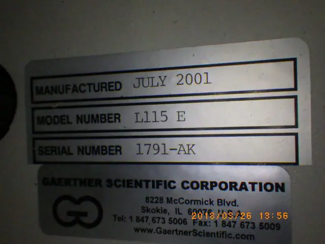 GAERTNER SCIENTIFIC L115E 銘板写真(2/2)