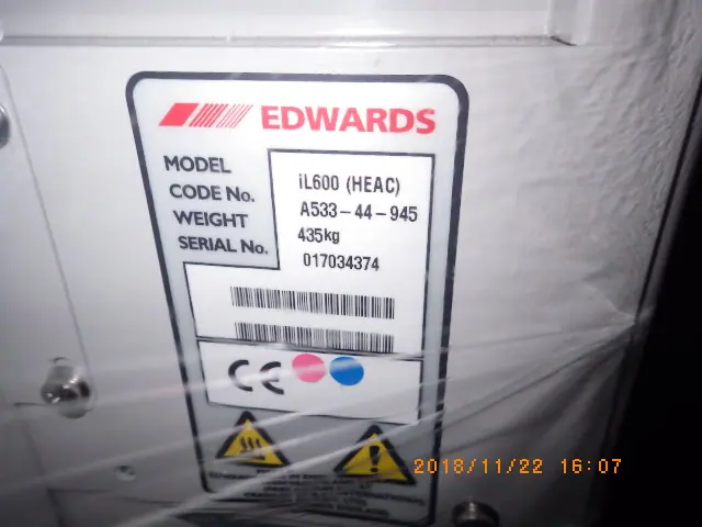 エドワーズ Edwards iL600(HEAC) 銘板写真(2/2)