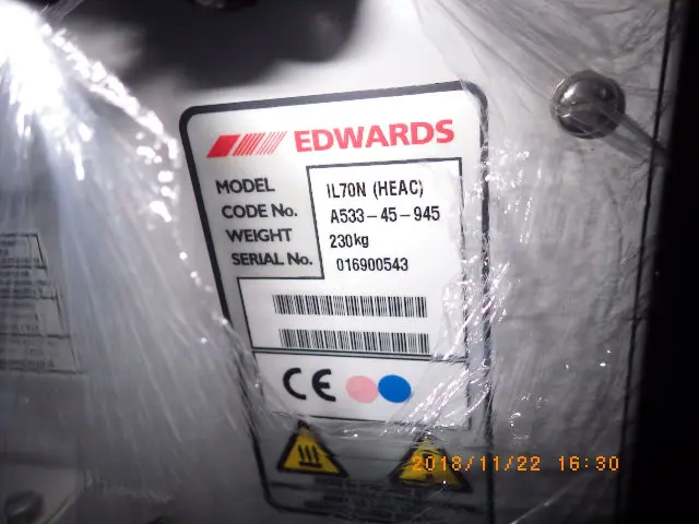 エドワーズ Edwards iL70N(HEAC) 銘板写真(2/2)