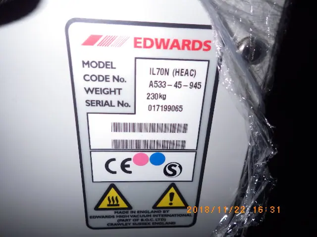 エドワーズ Edwards iL70N(HEAC) 銘板写真(2/2)