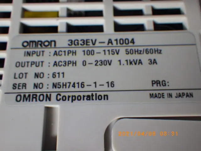 オムロン Omron 3G3EV-A1004 銘板写真(2/2)
