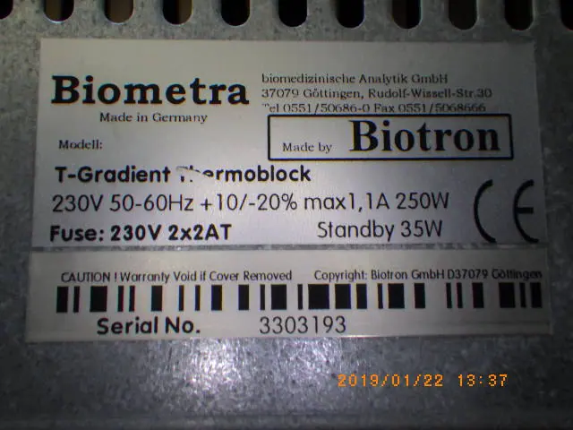 Biometra TGradient96 銘板写真(2/2)