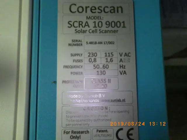 Sunlab B.V. SCRA 10 9001 銘板写真(2/2)