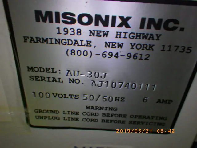 MISONIX AU-30J 銘板写真(2/2)