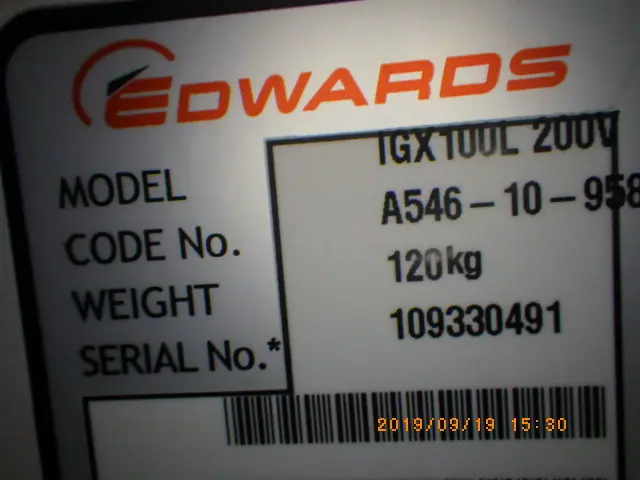エドワーズ Edwards IGH100L 銘板写真(2/2)