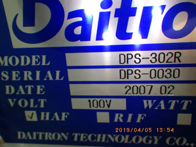 ダイトロン Daitron DPS-302R 銘板写真(2/2)