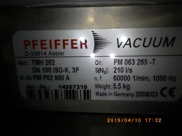 ファイファー Pfeiffer TMH262 銘板写真(2/2)