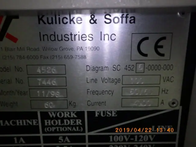 Kulicke&Soffa 4526 銘板写真(2/2)